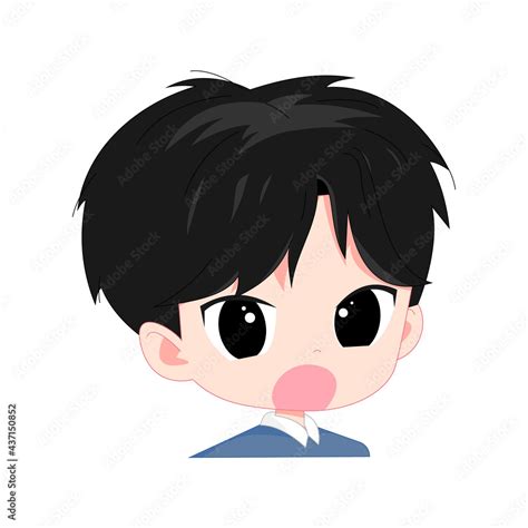 Chibi boy half body with black hair. Stock Vector | Adobe Stock