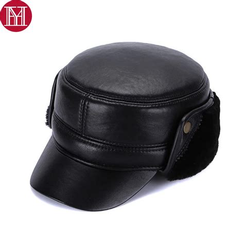 New Winter Men 100 Genuine Real Wool Fur Baseball Caps Male Warm Thick Real Sheep Skin Leather