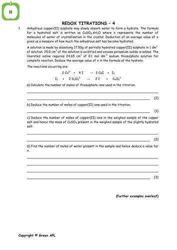 Redox Titrations Teaching Resources