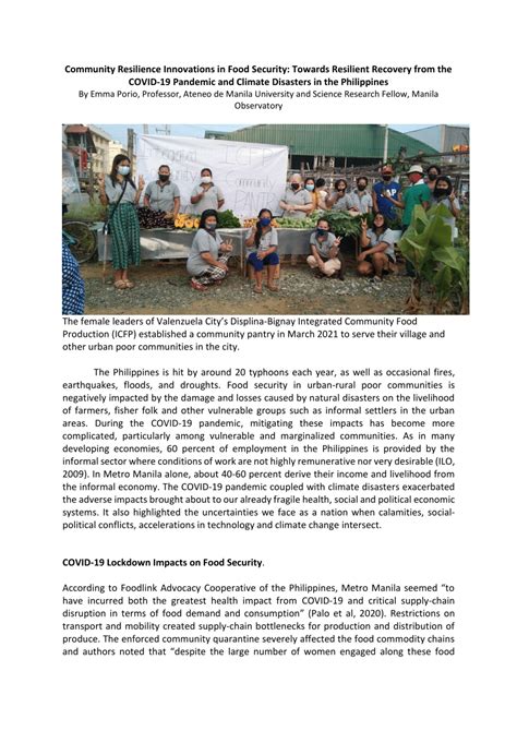 Pdf Community Resilience Innovations In Food Security Towards