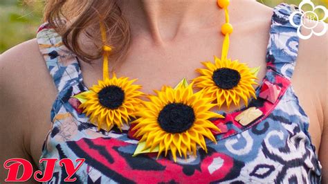 Колье из цветов Канзаши / Подсолнухи канзаши / Мастер класс - YouTube