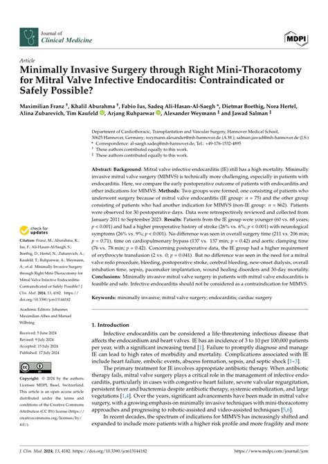 Pdf Minimally Invasive Surgery Through Right Mini Thoracotomy For