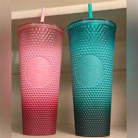 Starbucks Dining Starbucks Venti Ombr Pink Teal Studded Cold Cups