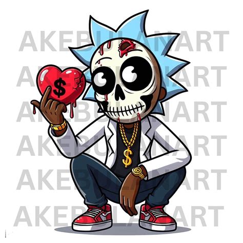 Rick And Morty Skull Broken Heart Character Dollar Signs Gangster Png