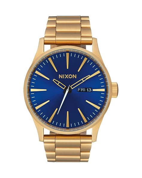 Shop Nixon Sentry Stainless Steel Watch In Goldblue Sunraygold Fast