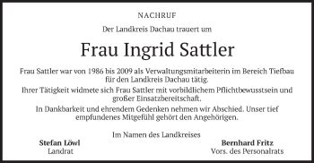 Traueranzeigen Von Ingrid Sattler Trauer Merkur De