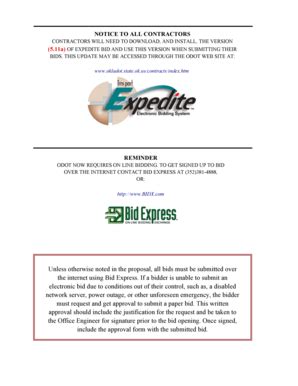 Fillable Online Odot Notice To Contractors Short Form Bid Express