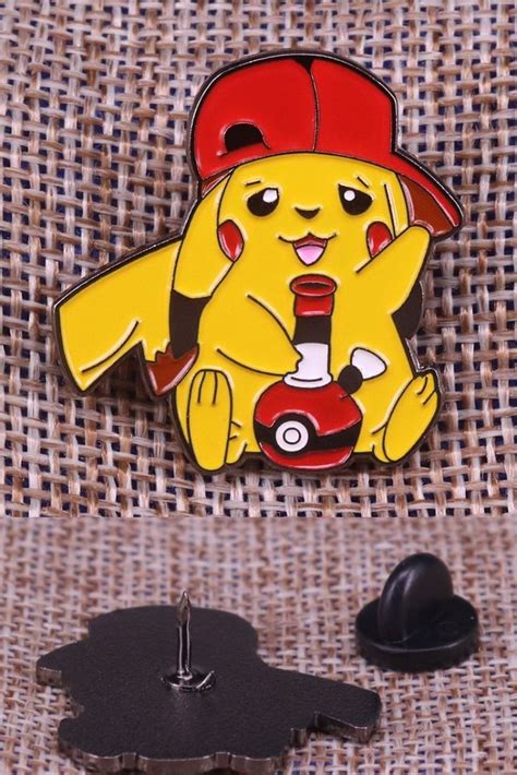 Pikachu Smoking Bong Enamel Pin Cute Cartoon Brooch Pokemon Pop Culture