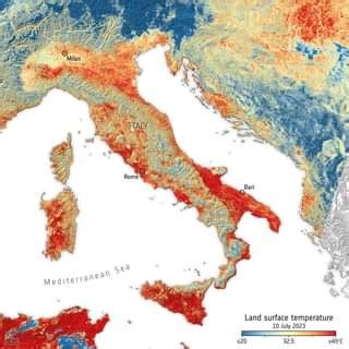 Animated map shows the land surface temperature across Italy (and ...