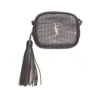 Saint Laurent Calfskin Crocodile Embossed Monogram Blogger