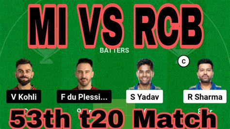 Mi Vs Rcb Dream 11 Teammi Vs Rcb Dream 11 Prediction Today Matchmi