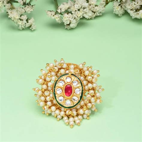 Buy Zaveri Pearls Gold Tone Ethnic Cluster Pearls Kundan Finger Ring