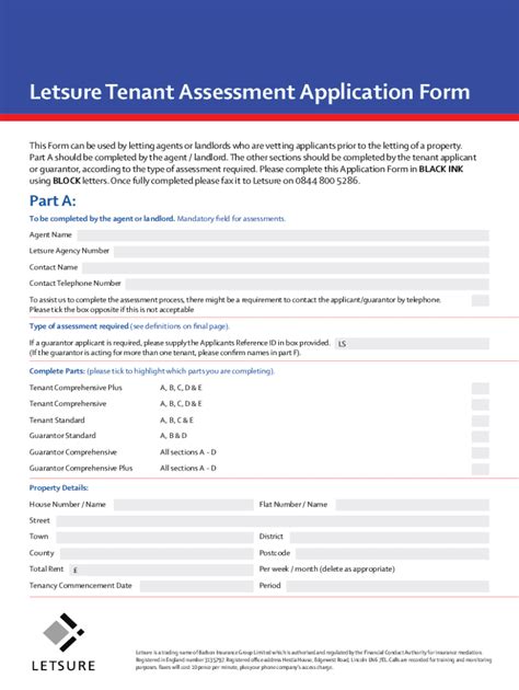 Fillable Online Get The Free Letsure Tenant Assessment Application Form