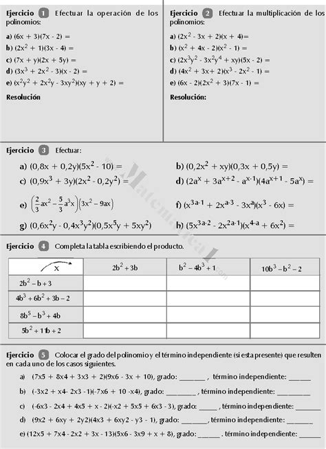 Multiplicacion De Polinomios Ejemplos Y Ejercicios Resueltos Pdf Y Word