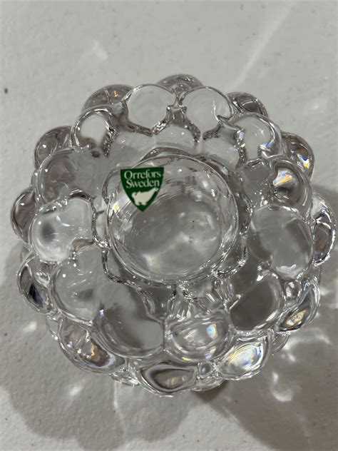 Orrefors Crystal Raspberry Bubble Votive Candle Holder Art Glass Sweden Euc Ebay