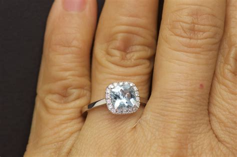 Cushion Cut Aquamarine And Diamond Halo Engagement Ring Etsy