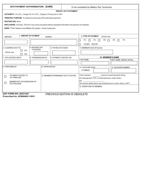 Daf Form 265 Afo Payment Authorization Jumps Af Forms