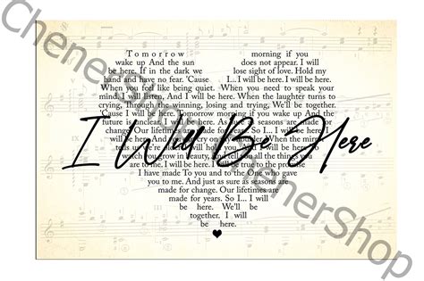 I Will Be Here Lyrics Digital File Song Lyrics Png Love Etsy