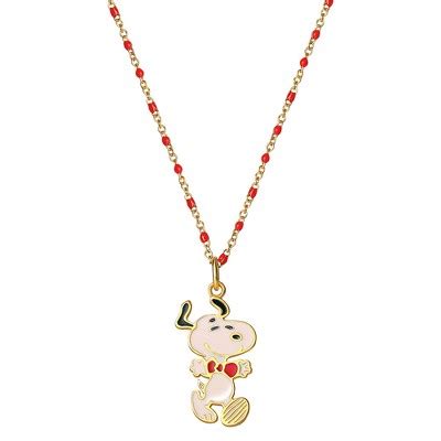 Peanuts Snoopy Womens Gold Plated Sterling Silver Necklace With Snoopy