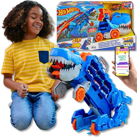 GIGANTYCZNA zabawa HOT WHEELS T Rex Transporter Tor Wyścigowy w Zestaw z Efektami