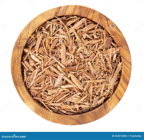 Catuaba Bark In Wooden Bowl Isolated On White Background Trichilia