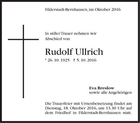 Traueranzeigen Von Rudolf Ullrich Stuttgart Gedenkt De