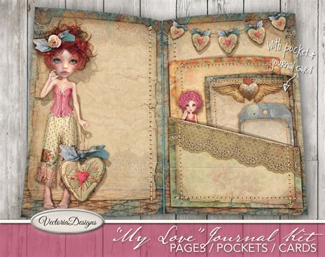 My Love Junk Journal Kit Valentines Journal Kit Printable Journal Kit