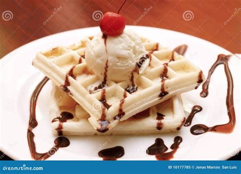 Cherry Vanilla Waffle Stock Image Image Of Food Cherry 10177785