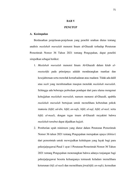 Skripsi ANALISIS MASLAHAH MURSALAH Bab 5 BAB V PENUTUP A