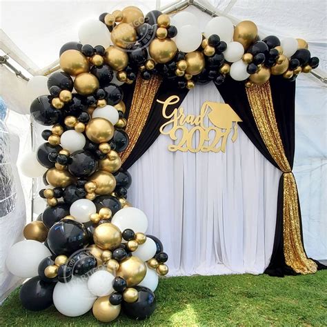 177pcs Globos Metálicos Negros Y Dorados Kit De Arco De Guirnalda De