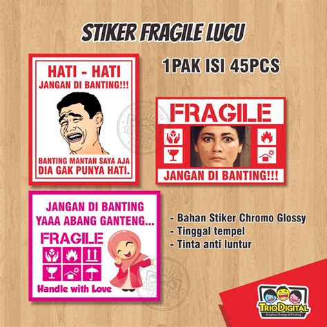 Jual STIKER FRAGILE ISI 45PCS STICKER FRAGILE LUCU MURAH JANGAN