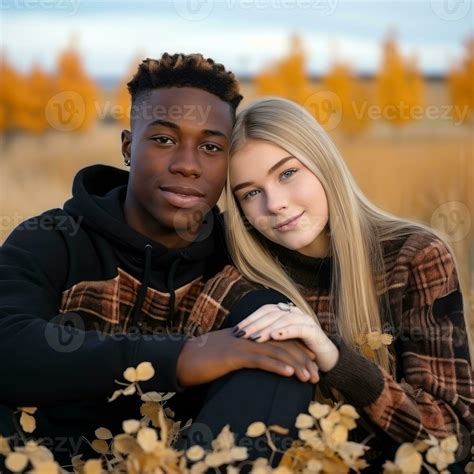 Loving Teenage Interracial Couple Is Enjoying A Romantic Autumn Day Ai Generative 28948008 Stock