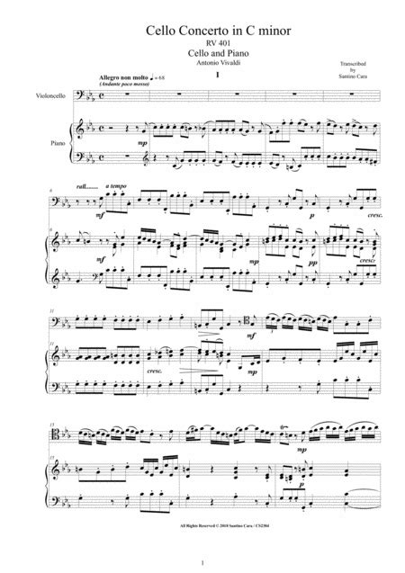 Vivaldi Cello Concerto In C Minor Rv For Cello And Piano Arr