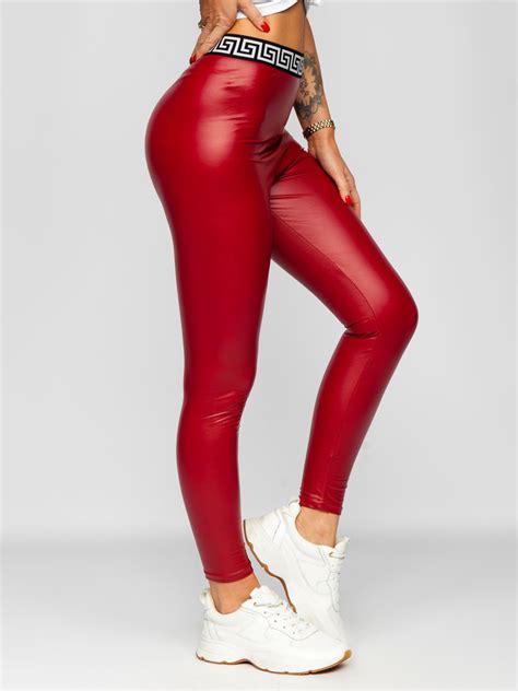 Bolf Damen Leggings Lederimitat Rot My