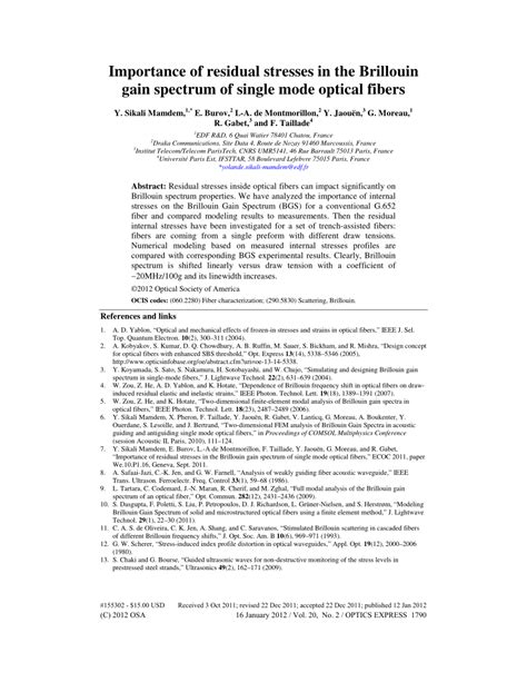 Pdf Importance Of Residual Stresses In The Brillouin Gain Spectrum Of