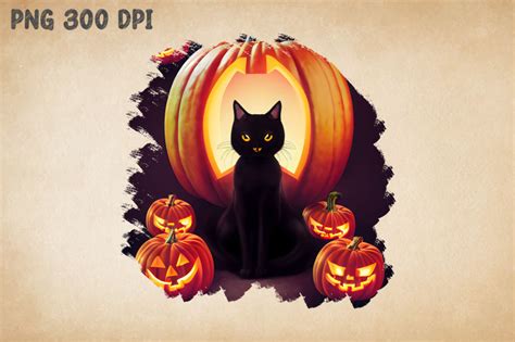 Black Cat And Pumpkins By Mulew Art Thehungryjpeg