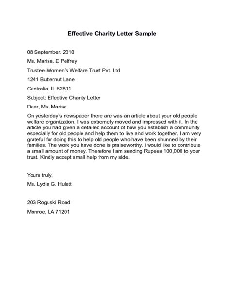 Effective Charity Letter Sample Edit Fill Sign Online Handypdf