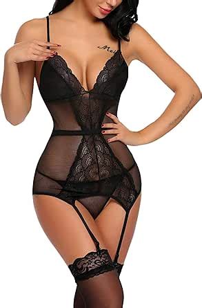 Amazon ADOME Women Lingerie Sets With Garter Belt Lace Teddy