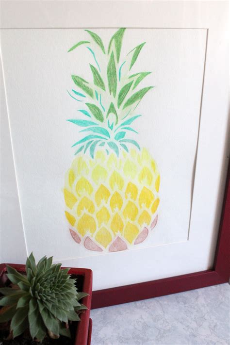 Pineapple Stencil Wall Art Tutorial | Watercolor Home Decor