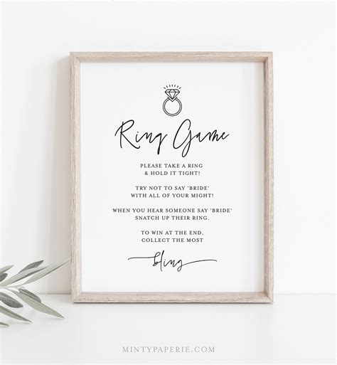 Ring Game Minimalist Bridal Shower Game Don T Say Bride Game