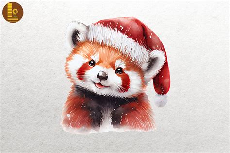 Watercolor Red Panda In Santa Hat Xmas Graphic By Lewlew Creative Fabrica