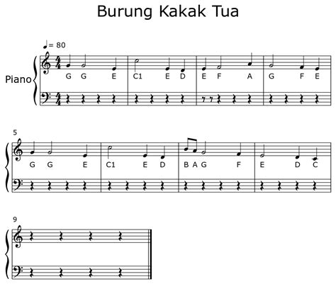 Burung Kakak Tua Sheet Music For Piano