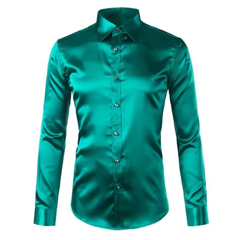 Tendance Soie Satin Chemise Hommes à Manches Longues Chemise Homme 2017 Mode Hommes Slim Fit