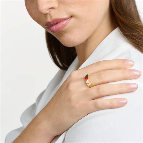 Thomas Sabo Ring I Forgylt S Lv Med Fargerike Steiner Rainbow