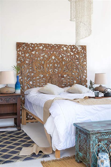 Balinese Hand Carved King Size Bed Headboard Reclaimed