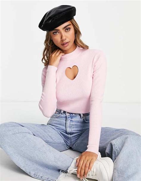 Miss Selfridge Rib Knit Top With Heart Cut Out In Pink Asos