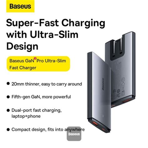 Jual Baseus Charger GaN5 Pro Ultra Slim Fast 2 Port Type C USB C U