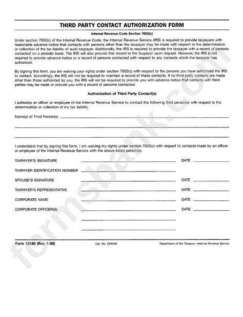 Form 12180 Third Party Contact Authorization Form Printable Pdf Download