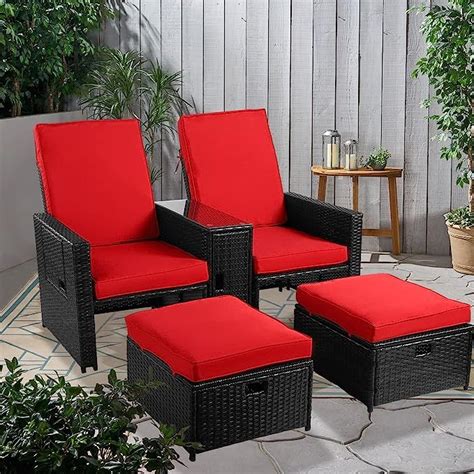 5-Piece Wicker Lounge Chair Ottoman Set Patio Wicker Loveseat with ...