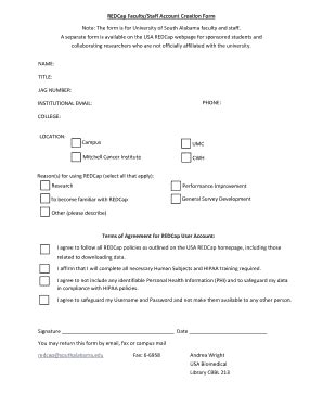 Fillable Online Southalabama Redcap User Account Creation Form Docx Fax